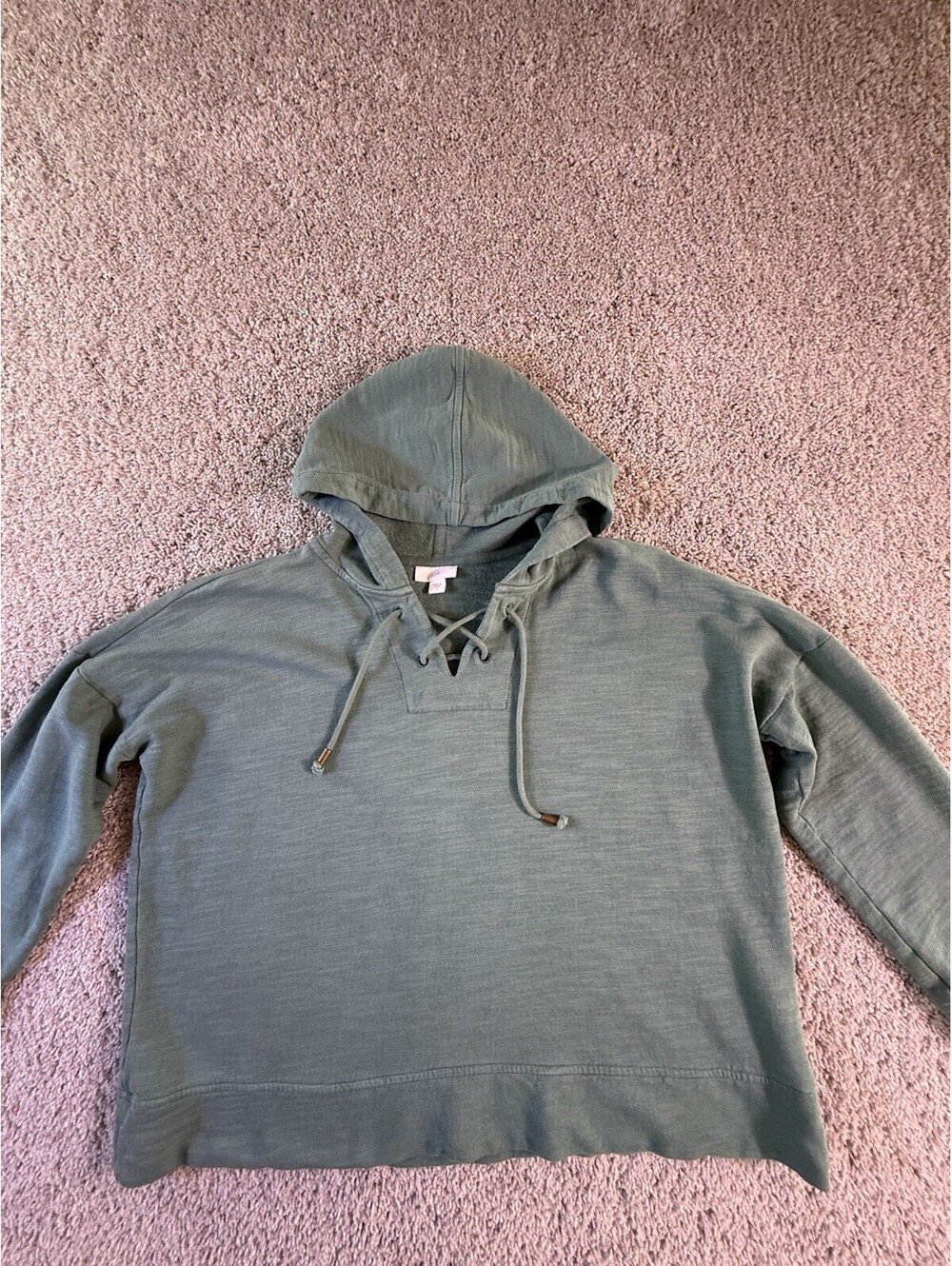 J Jill Green Heather Long Sleeve Pullover 100% Cotton Hoodie Tunic Women Large